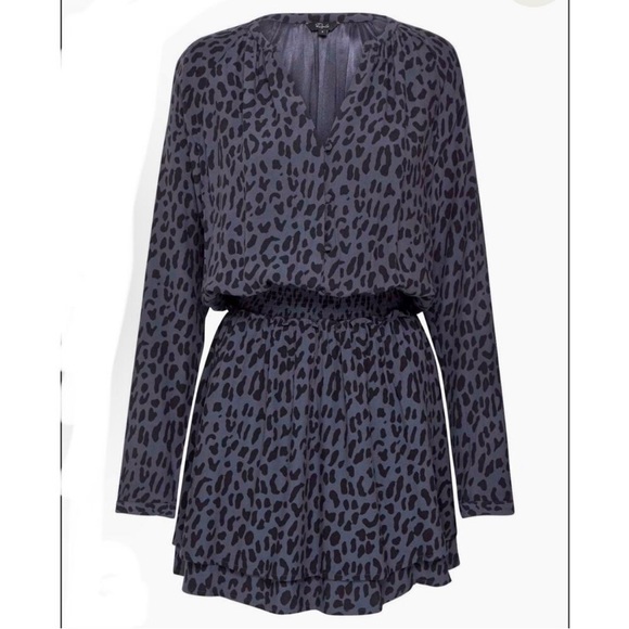 Rails Jasmine Smocked Dress Size Large Blue and‎ Black Azure Leopard - Picture 6 of 10